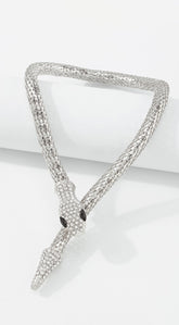 Snake Rhinestone Choker Necklace - Silver